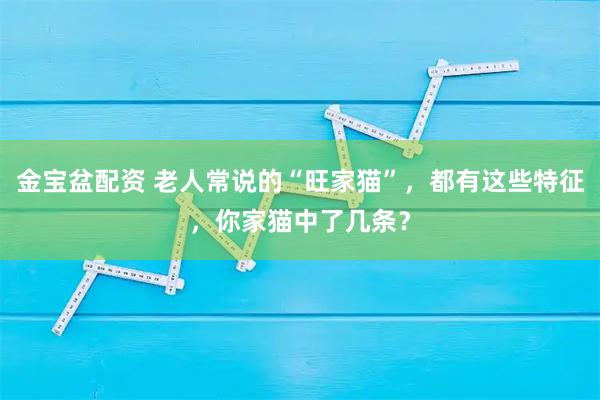 金宝盆配资 老人常说的“旺家猫”，都有这些特征，你家猫中了几条？